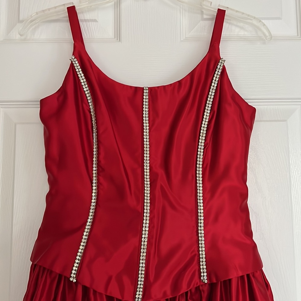 Vintage Fiery Red Corset Formal Ball Gown Rhinestones Embellished Bodice Small - Picture 4 of 15